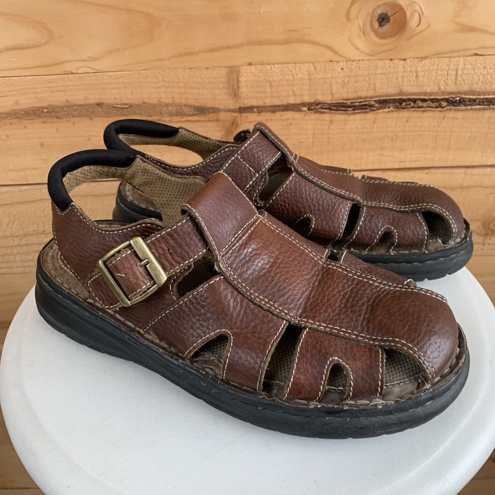 Earth Shoe Leather Fisherman‎ Sandal Men's 9.5 Brown Strappy Sling Back